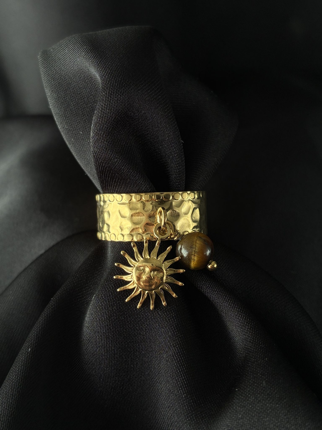 Bague réglable martelée Soleil de Tigre Doré