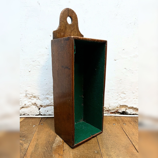 19th-Century Wall-Hanging Candle Box — Mahogany/ Hardwood with Shaped Crest &amp; Green Baize Interior