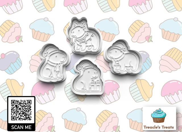 Christmas Capybara Fondant/cookie stamps with cutters