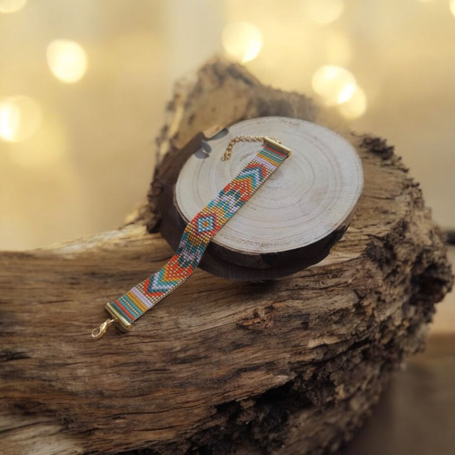 Bracelet tons bleu, jaune et orange