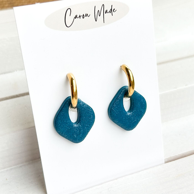 Teal Polymer Clay Hoop Earrings