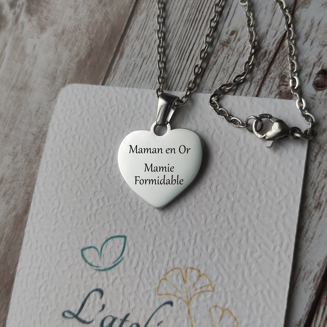 Collier Cœur &quot;Maman en Or, mamie formidable&quot; argenté