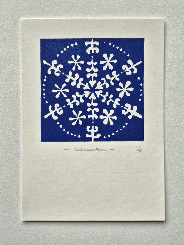 Weihnachtskarte Linol "Schneestern"
