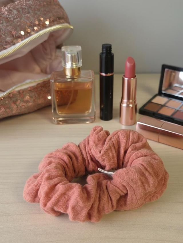 Chouchou rose double gaze de coton 