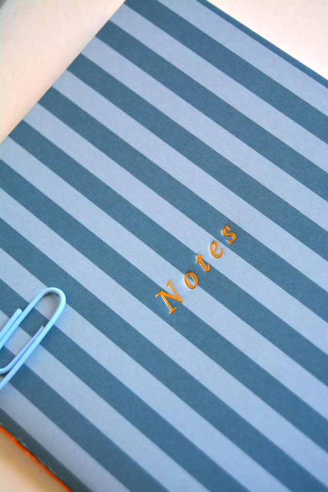 Petit cahier bleu à rayures bleues foncées