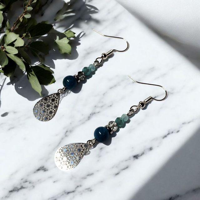 Boucles d&#039;oreilles turquoise foncé acier inoxydable