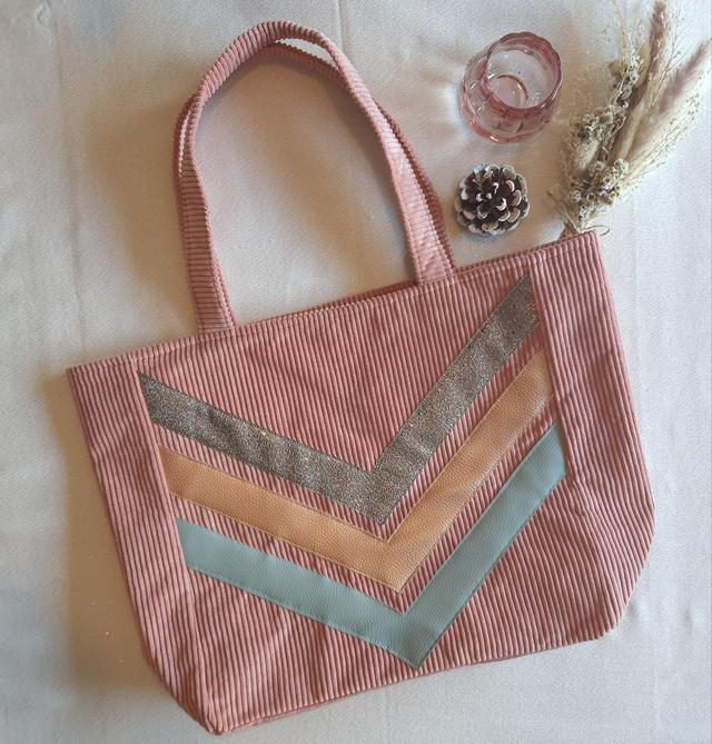 Sac cabac velours côtelé vieux rose