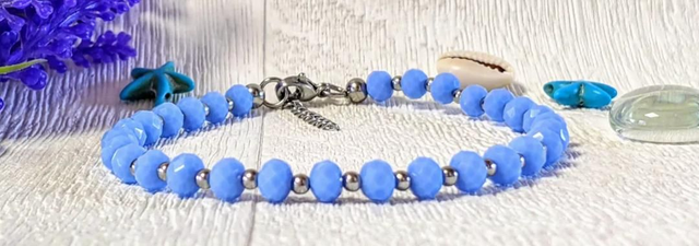 Lilac &amp; Stainless Steel Beaded Anklet 