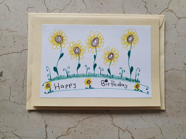 Schreibkarte Sonnenblumen "Happy Birthday"
