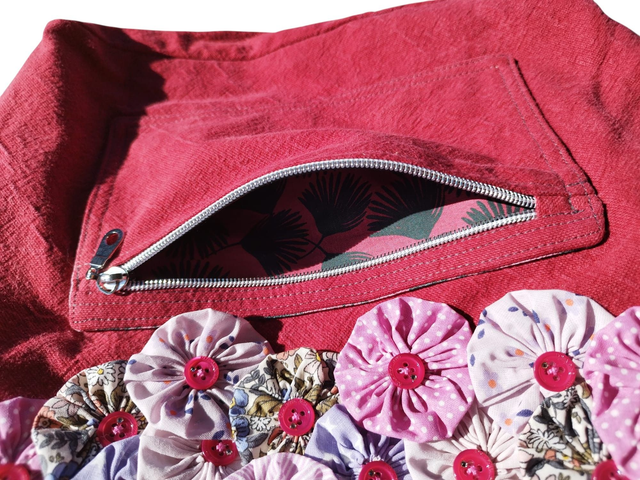 Sac à dos toile en coton fushia avec Fuxicos du Brésil