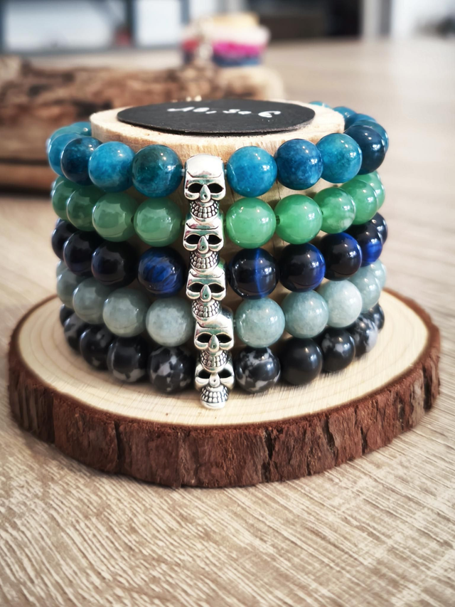 Bracelet enfant Pierres naturelles et Tête de mort 