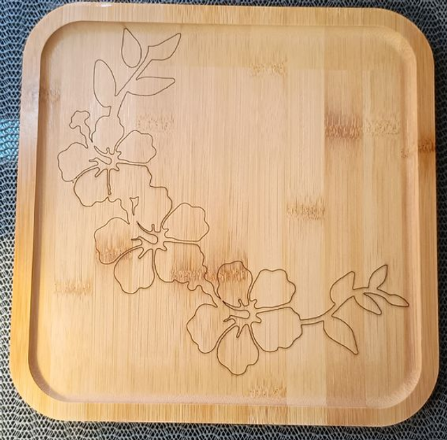 Plateau décoratif en Bambou carré - Fleurs