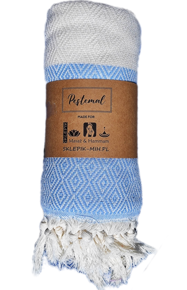 ELMAS PESTEMAL 175x90 Turecki Ręcznik na Plażę do Sauny Pareo JASNY NIEBIESKI 