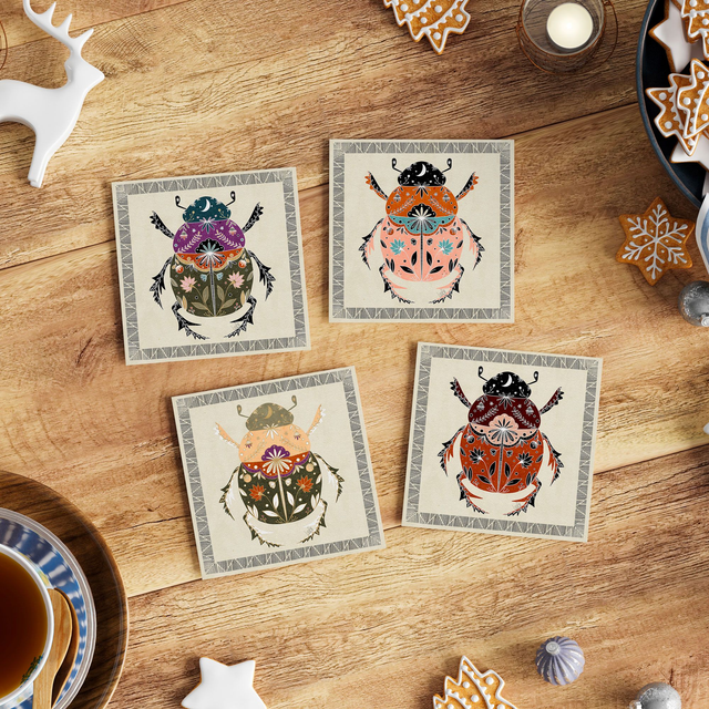 Cartes collection scarabées| Lot de 4 cartes assorties