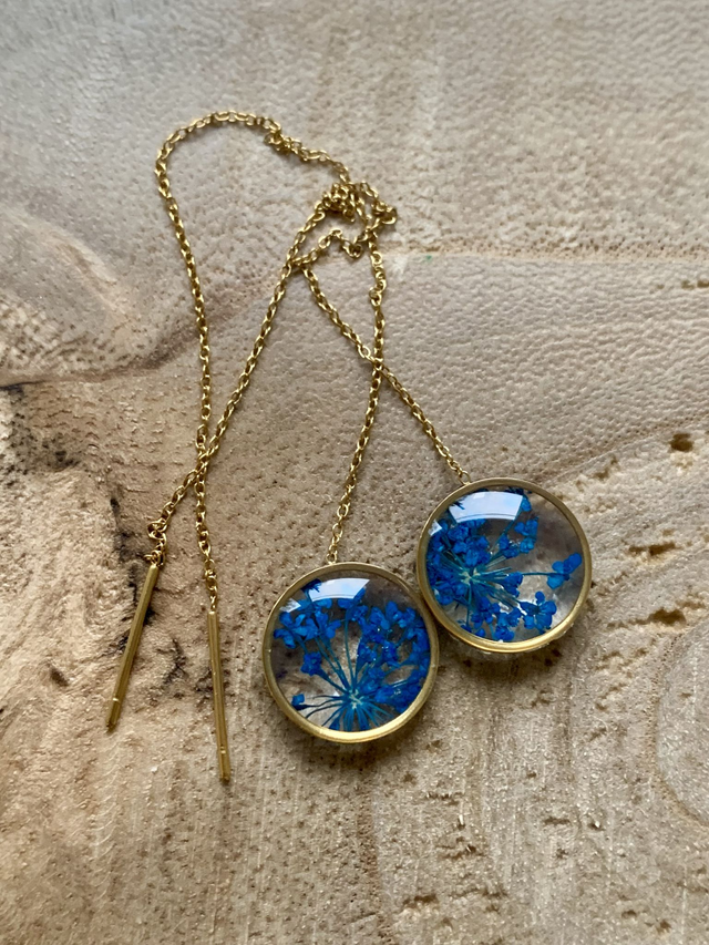 Bleues : boucles d&#039;oreilles chaînettes