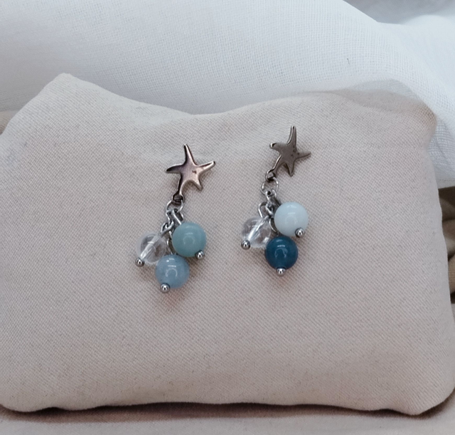 Clous d'oreilles "étoile" acier inoxydable avec pierres naturelles (aventurine bleue, amazonite, cristal de roche)  Vertus :