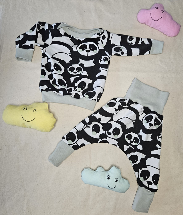 ensemble "panda gris/vert" 6 mois