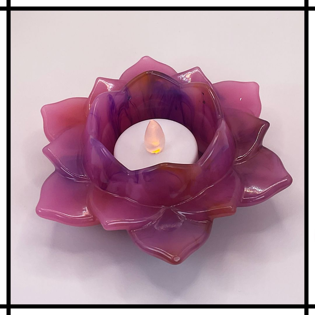 Handmade Resin Lotus Flower Tealight Holder – Ink Drop Purple, Orange &amp; Pink | Decorative Mindfulness Home Décor - LTH-021
