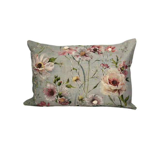Embroidered Floral Cushion Soft Muted Tones