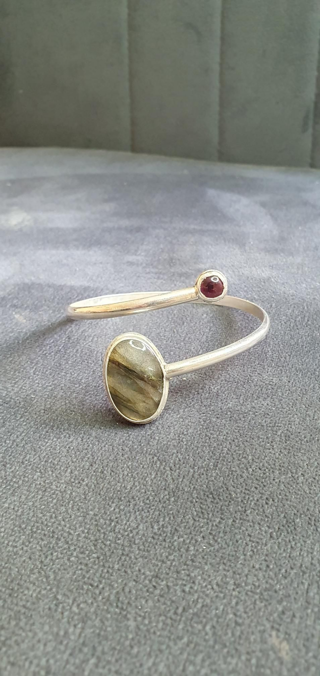 Bracelet argent 925 en Labradorite et Grenat almandin 