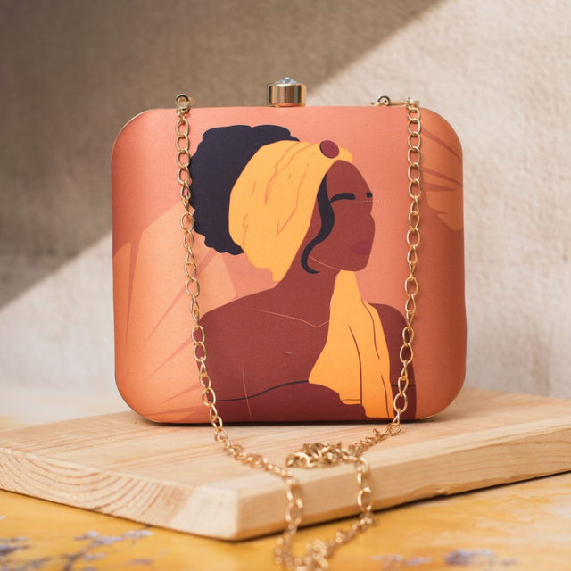 Woman Portrait Printed Clutch Bag- 7x6.5