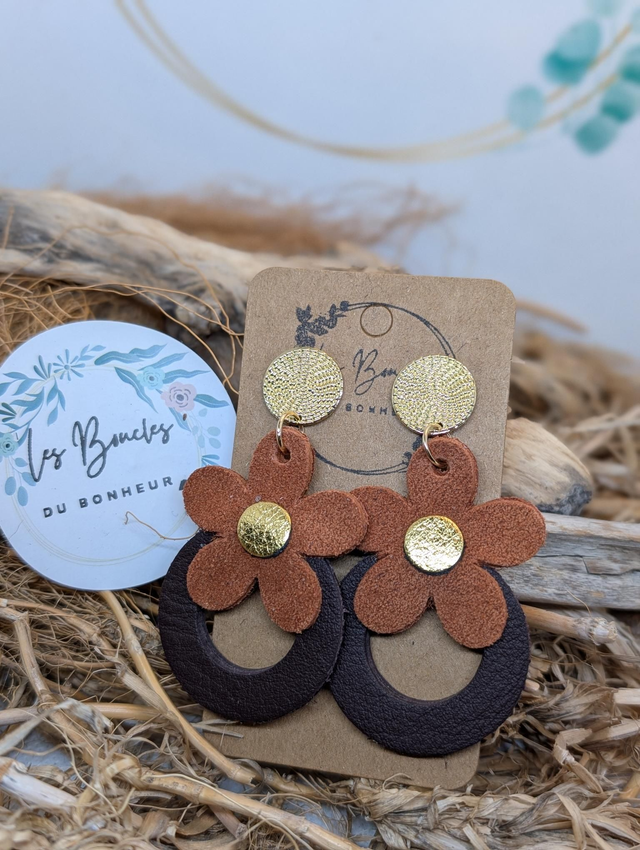 Boucles d'oreilles baby Marguerite nubuck marron bm1123