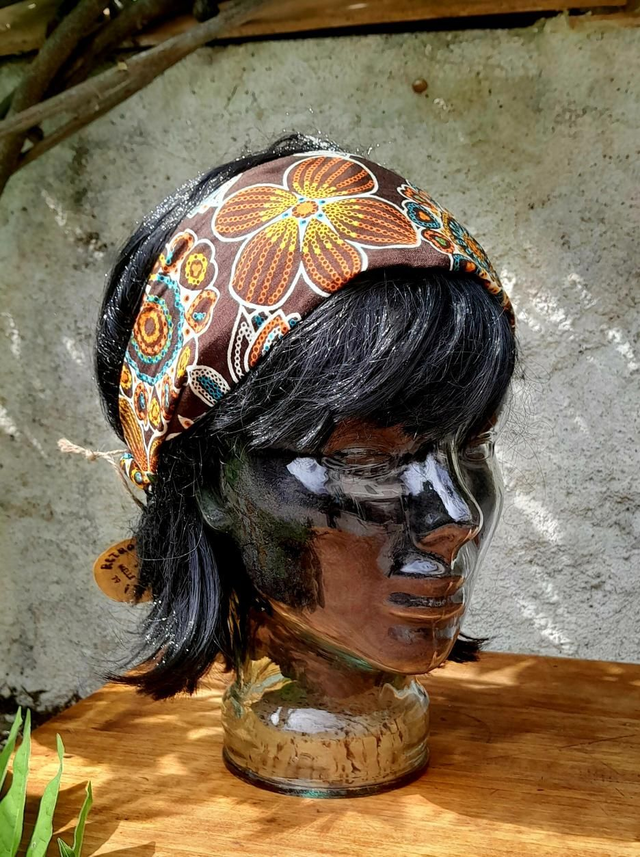 Bandeau plat fleurs orange/marron/turquoise