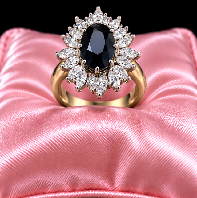 9ct Gold / Sapphire &amp; Diamond Cluster Ring