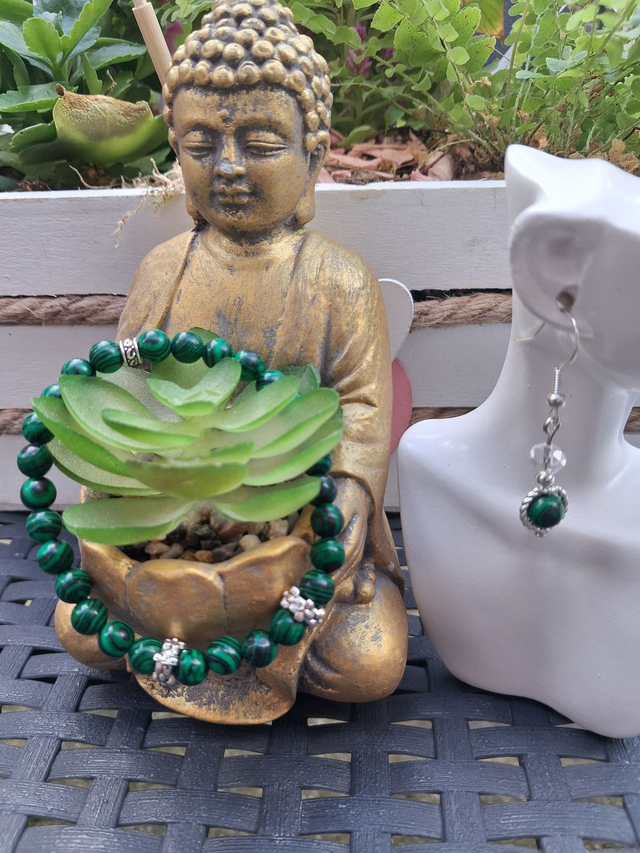 Bracelet Malachite ( imitation ) + boucles d'oreilles 
