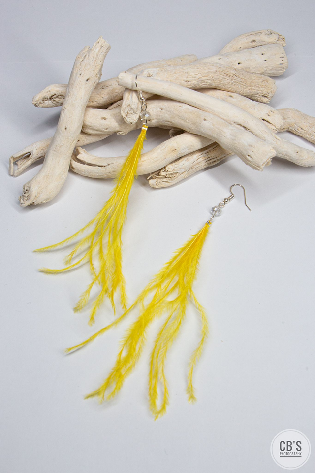Boucles d'oreilles en plumes d'autruche jaune citron