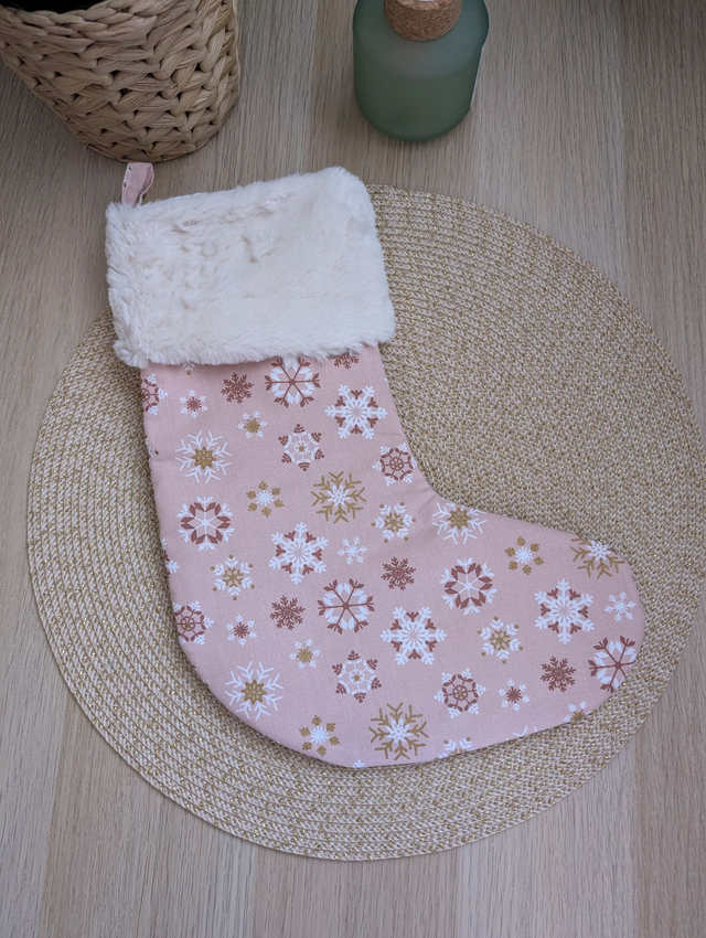 Chaussette de Noël rose flocons personnalisable 