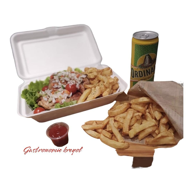 Frites maison+poulet boucané +boisson