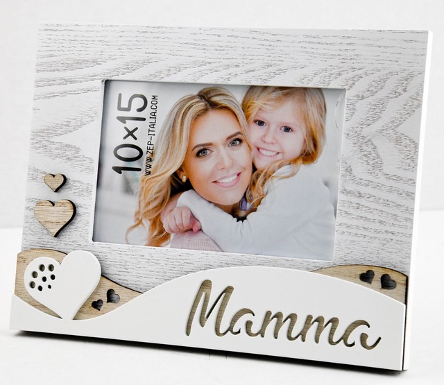 Cornice Anna I in legno, colore bianco, con scritta MAMMA