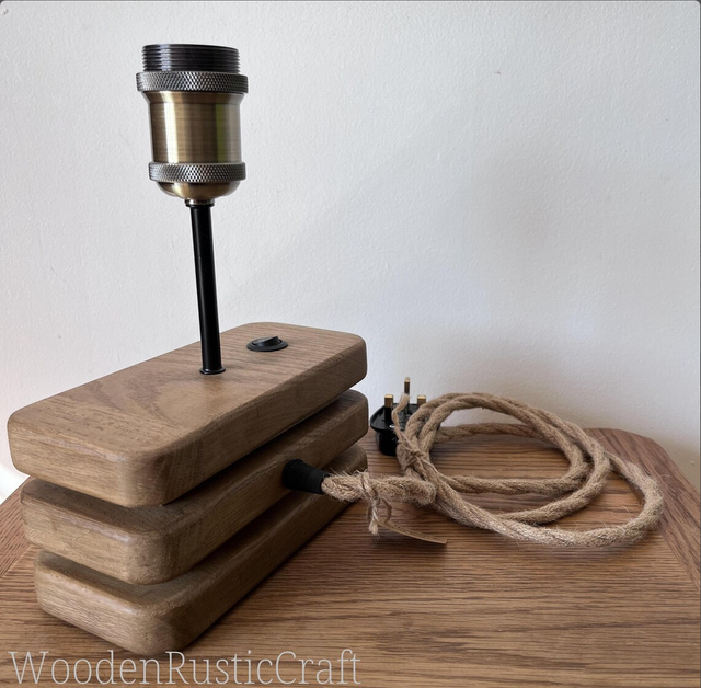 Oak and Maple Table Lamp with Tiered Wooden Base