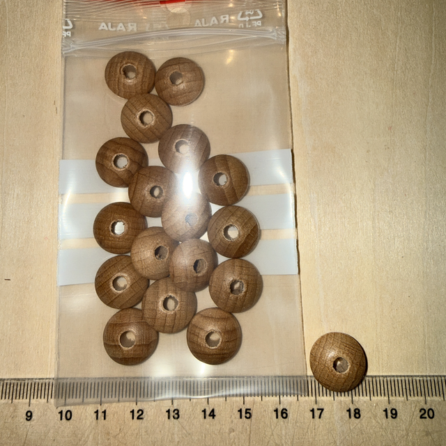 Lot 20 perles bois lentille 15 mm