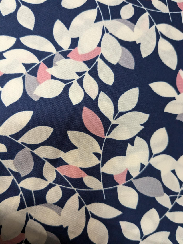 Navy/Off White/Pink Leaf Pima Cotton Lawn