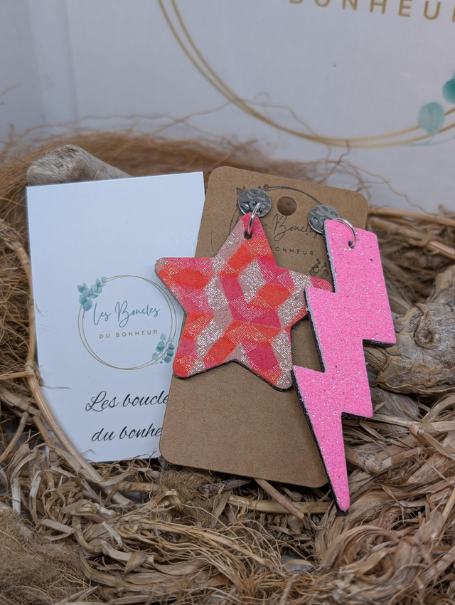 Boucles d&#039;oreilles Asymétrique rose orange rose paillettes mo710