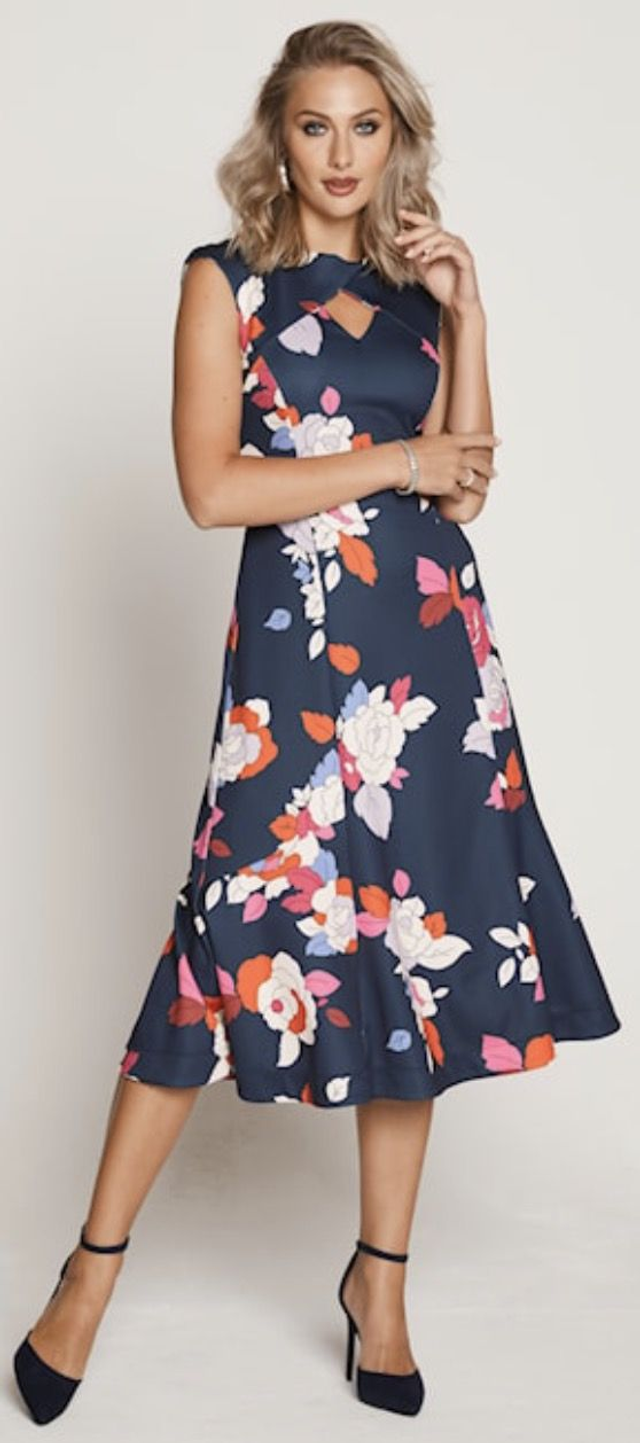 Tia Navy & Multi-Colour Floral Print Dress