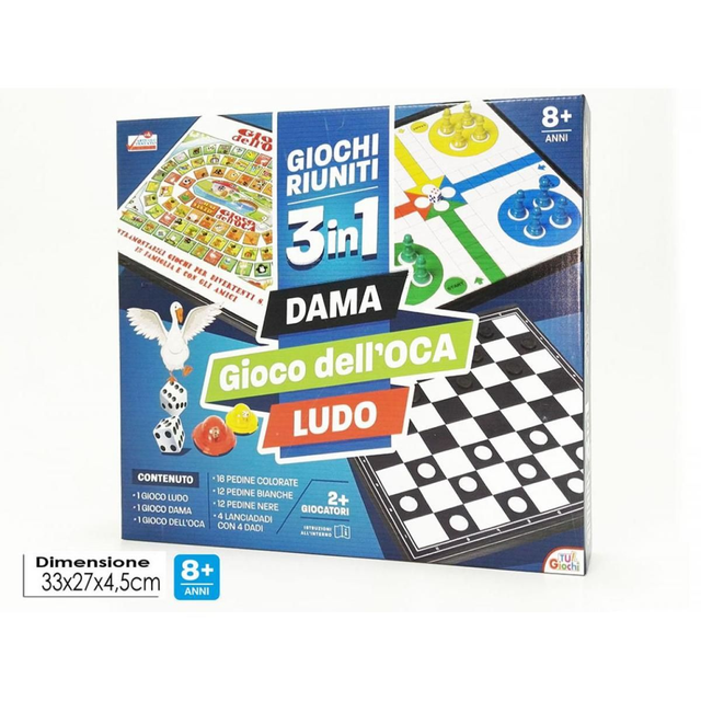 General Trade Giochi Riuniti 3 In 1 Dama Gioco Dell'oca Ludo 8+ Anni