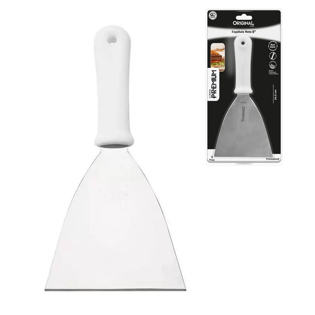 Original Espátula Reta Inox Premium 5" Lamina Profissional Para Lanches, Hamburguer Chapas 24,5cm