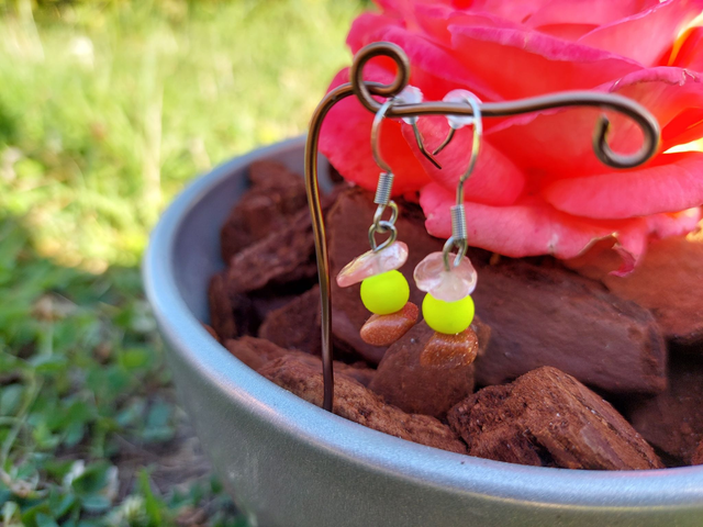 Boucle d'oreille pendante Pierre &amp; Perle