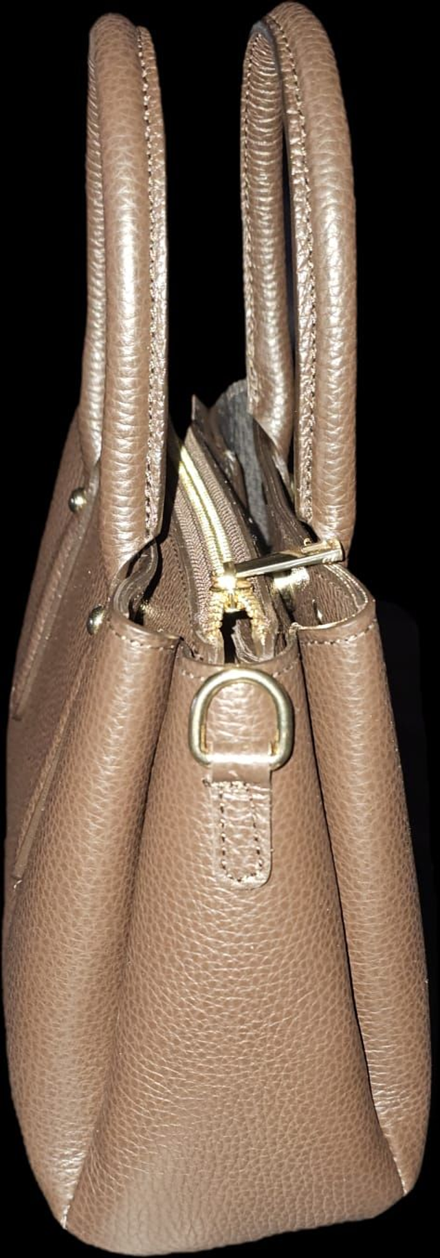 SAC A MAIN CUIR VACHETTE CHOCO AVEC POIGNETS ET SANGLE