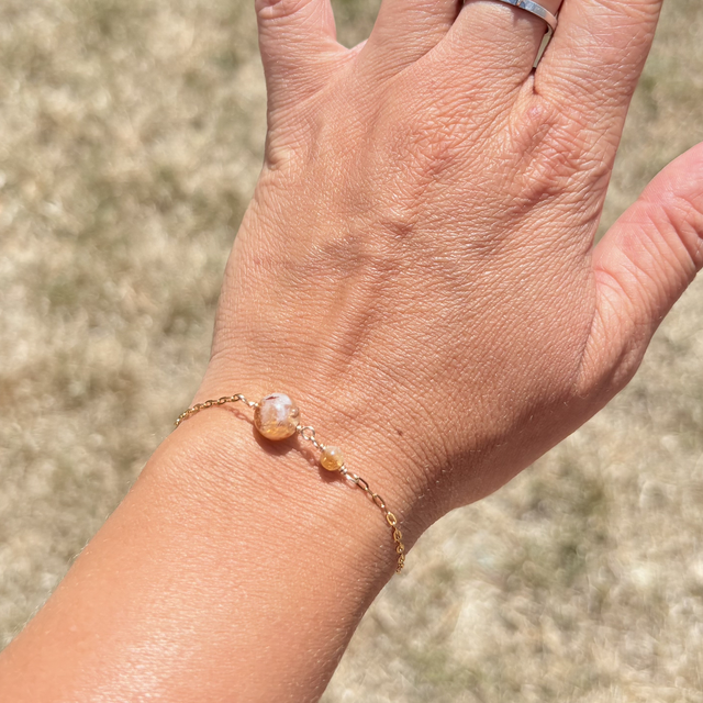 Bracelet acier inoxydable doré et citrine