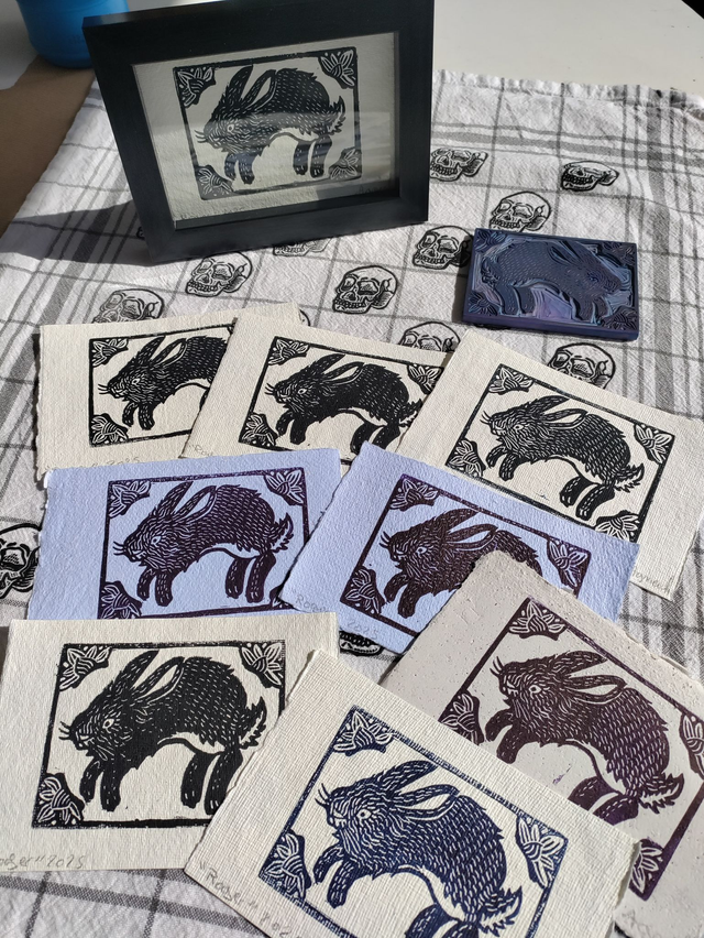 linogravure "Roger Lapin" papier café