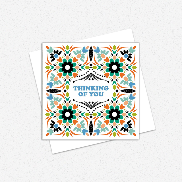 Thinking Of You Folk Floral Greeting Card