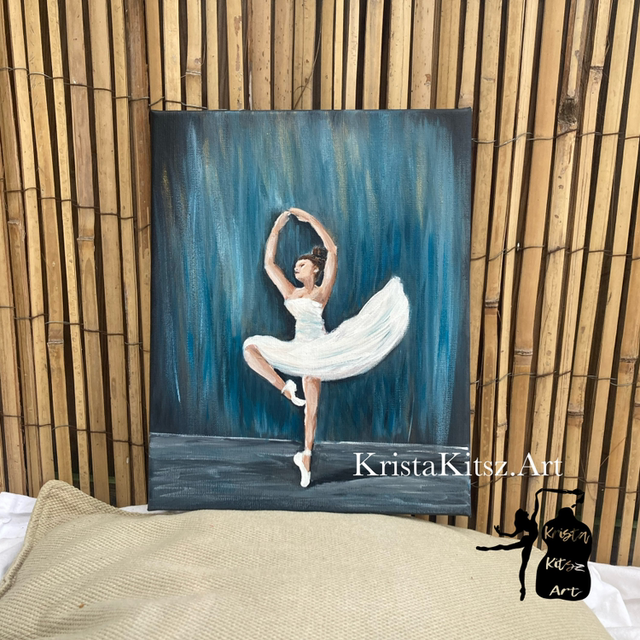 Schilderij Ballerina zwanenmeer acryl op gestretcht canvas, handgeschilderd, kleine muur kunst uniek handgemaakt ballet door Krista Kitsz