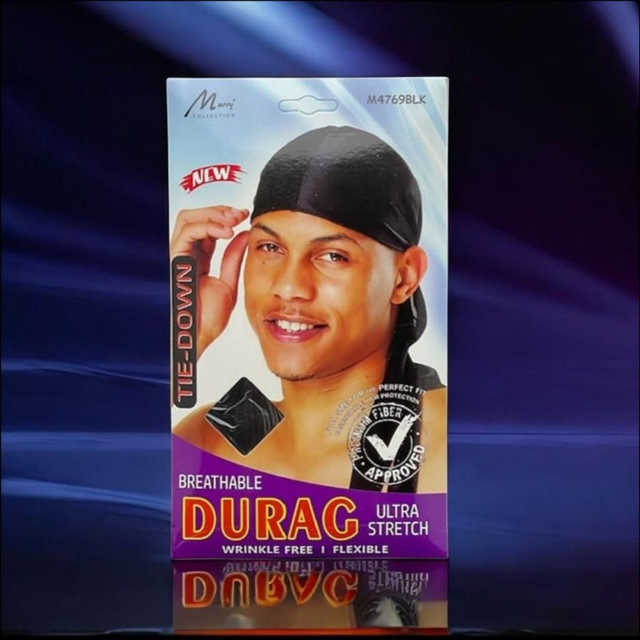 Murry Collection Tie Down Ultra Stretch Durag – Black | Hair Styling & Protection

