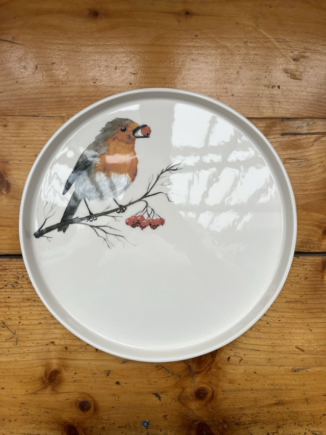 Teller flach mit Rand 28cm Rotkehlchen