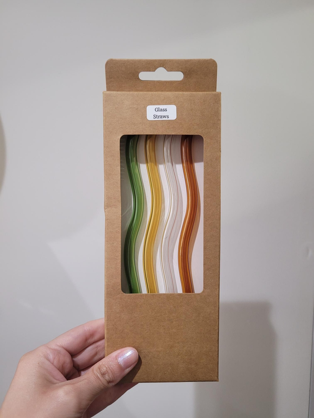 Set of 4 multicoloured wavy glass straws with brush - HE-033