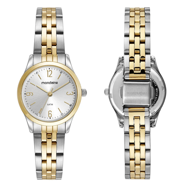 KIT RELÓGIO FEMININO CLÁSSICO BICOLOR COM SEMIJOIAS